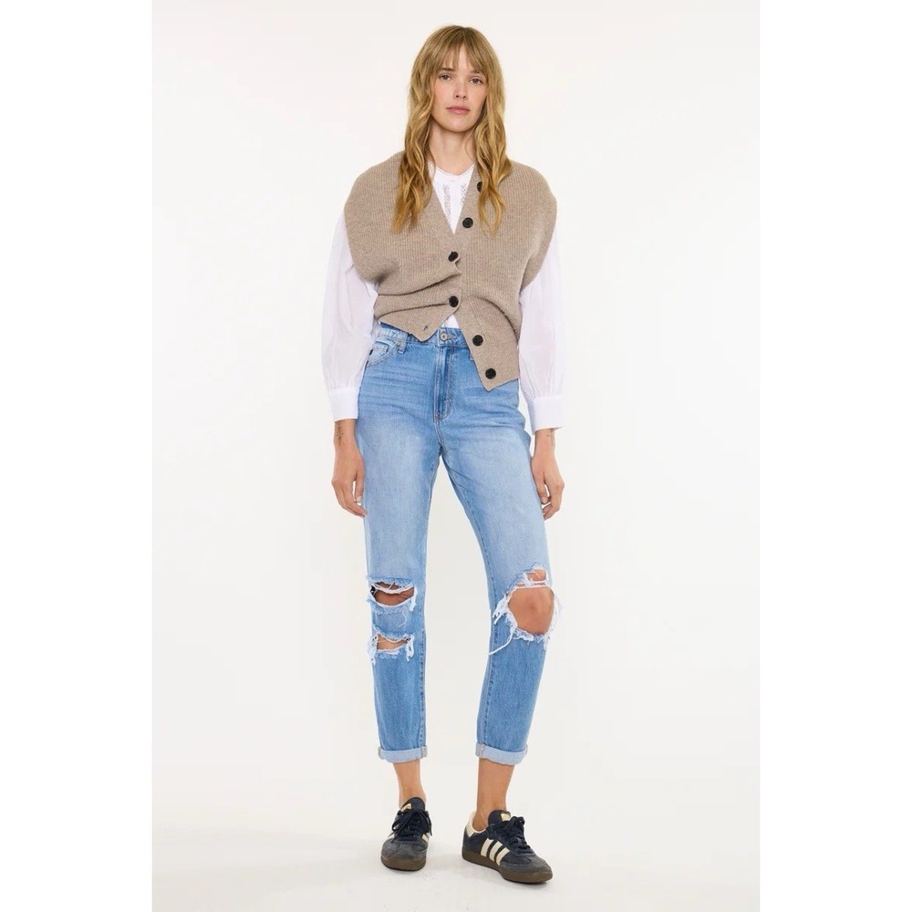 NWT KanCan Distressed Bridget Ultra High Rise Mom Jeans Light Wash Size 7/27 90s